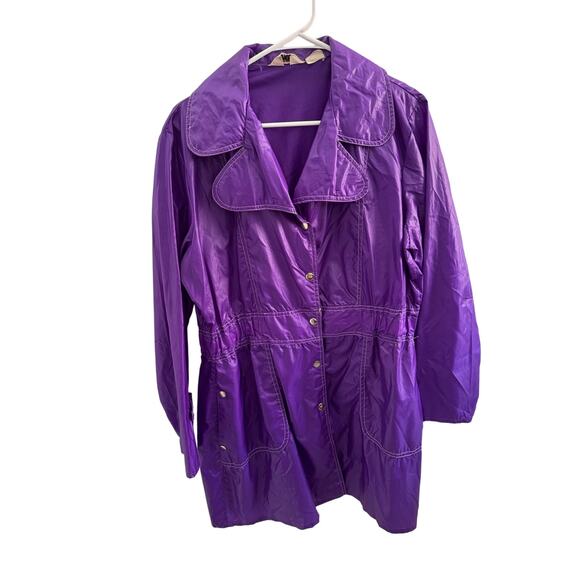 Vintage 1970s Purple Nylon Rain Coat Snap-Front Jacket - Picture 2 of 11